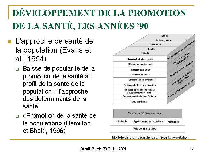 DÉVELOPPEMENT DE LA PROMOTION DE LA SANTÉ, LES ANNÉES ’ 90 n L’approche de