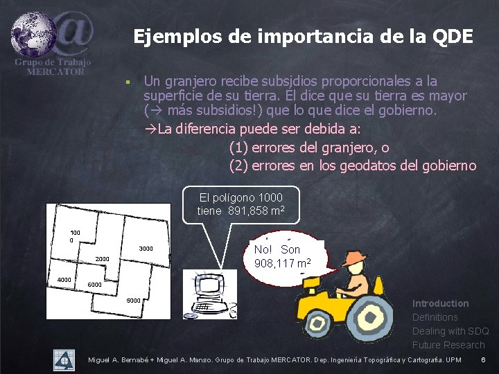 Ejemplos de importancia de la QDE Un granjero recibe subsidios proporcionales a la superficie