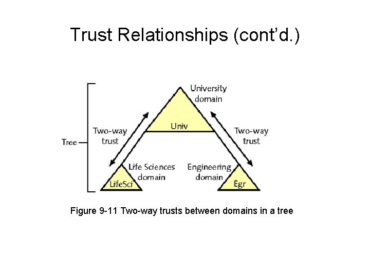 Trust Relationships (cont’d. ) Figure 9 -11 Two-way trusts between domains in a tree