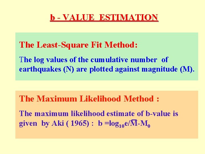b - VALUE ESTIMATION The Least-Square Fit Method: The log values of the cumulative