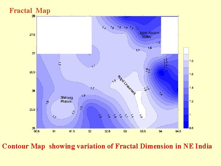 Fractal Map Contour Map showing variation of Fractal Dimension in NE India 