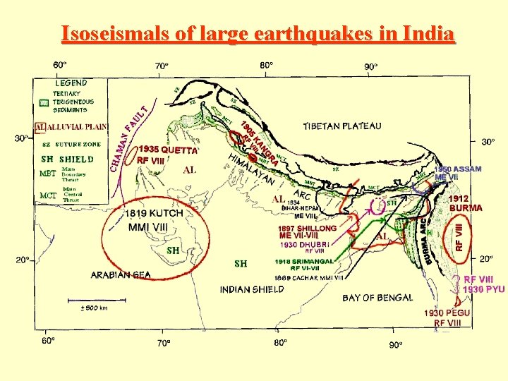 Isoseismals of large earthquakes in India 
