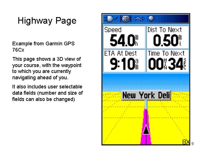 Highway Page Example from Garmin GPS 76 Cx This page shows a 3 D