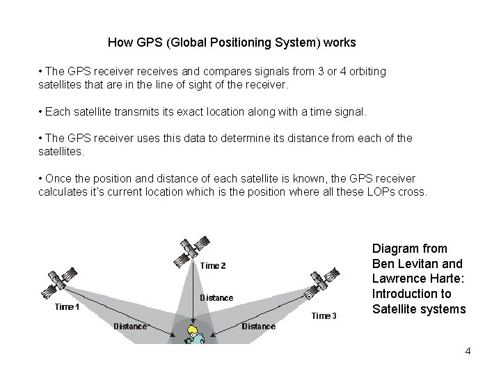 How GPS (Global Positioning System) works • The GPS receiver receives and compares signals