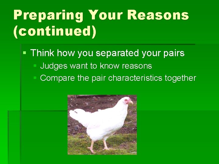 Preparing Your Reasons (continued) § Think how you separated your pairs § Judges want
