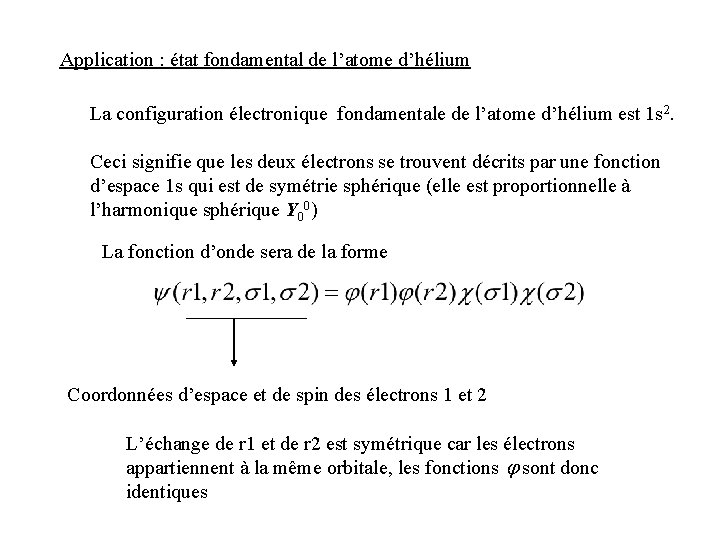 Application : état fondamental de l’atome d’hélium La configuration électronique fondamentale de l’atome d’hélium