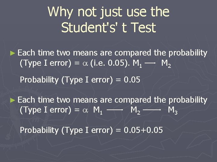 Why not just use the Student's' t Test ► Each time two means are