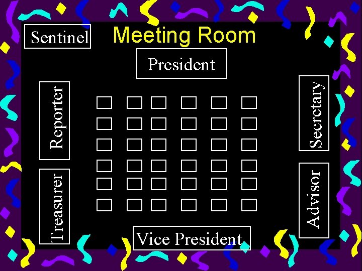 Sentinel Meeting Room Advisor Treasurer Reporter Secretary President Vice President 