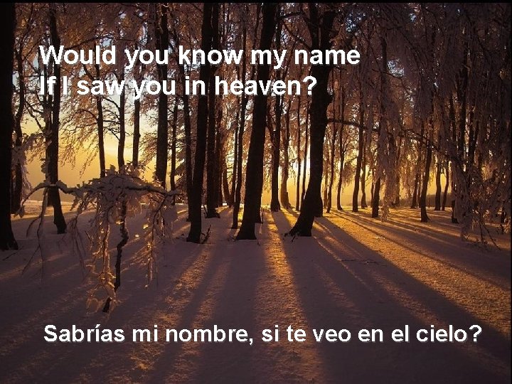 Would you know my name If I saw you in heaven? Sabrías mi nombre,