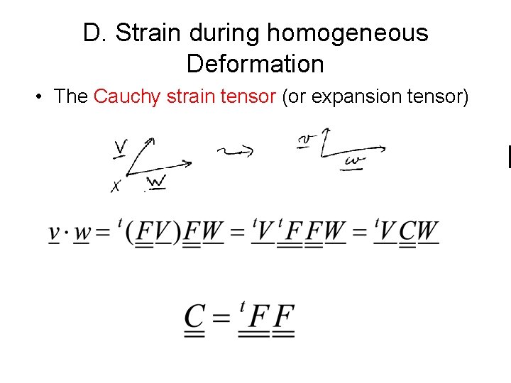 D. Strain during homogeneous Deformation • The Cauchy strain tensor (or expansion tensor) 