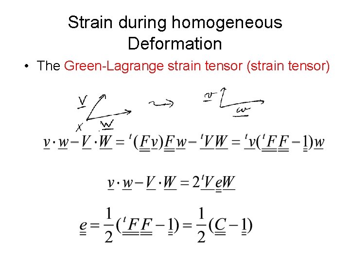 Strain during homogeneous Deformation • The Green-Lagrange strain tensor (strain tensor) 
