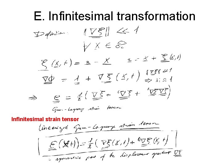 E. Infinitesimal transformation Infinitesimal strain tensor 