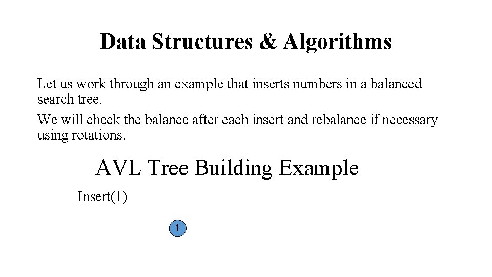 Data Structures & Algorithms Let us work through an example that inserts numbers in