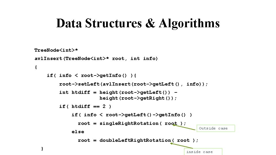 Data Structures & Algorithms Tree. Node<int>* avl. Insert(Tree. Node<int>* root, int info) { if(