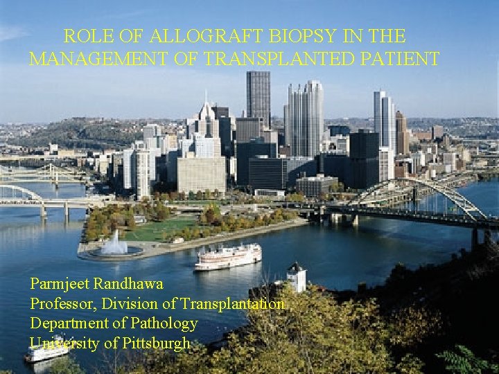 ROLE OF ALLOGRAFT BIOPSY IN THE MANAGEMENT OF TRANSPLANTED PATIENT Parmjeet Randhawa Professor, Division