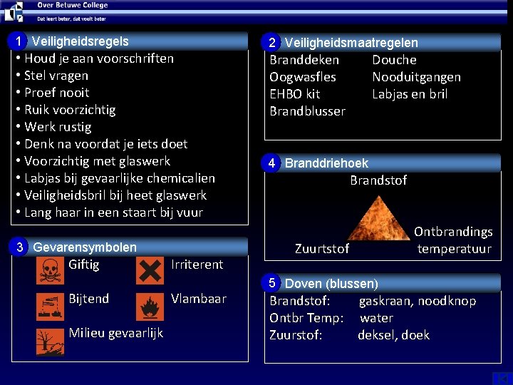 NASK – VEILIG PRACTICUM 1 Veiligheidsregels • Houd je aan voorschriften • Stel vragen