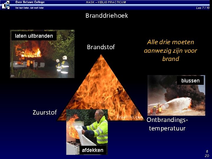 NASK – VEILIG PRACTICUM Les 7 / 10 Branddriehoek laten uitbranden Brandstof Alle drie
