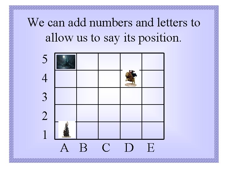 We can add numbers and letters to allow us to say its position. 5