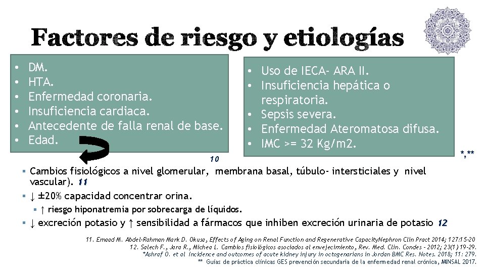  • • • DM. HTA. Enfermedad coronaria. Insuficiencia cardiaca. Antecedente de falla renal