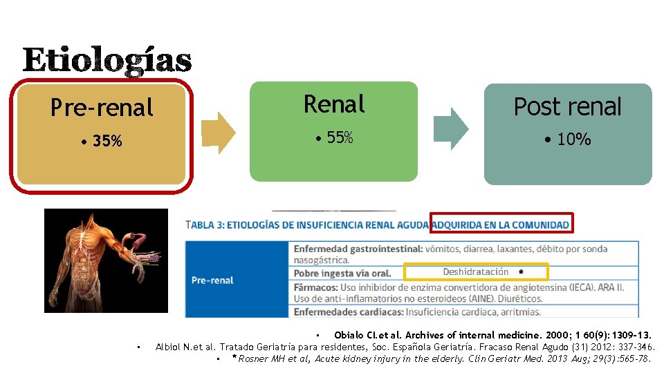 Pre-renal Renal Post renal • 35% • 55% • 10% ↓ VFG + SIN