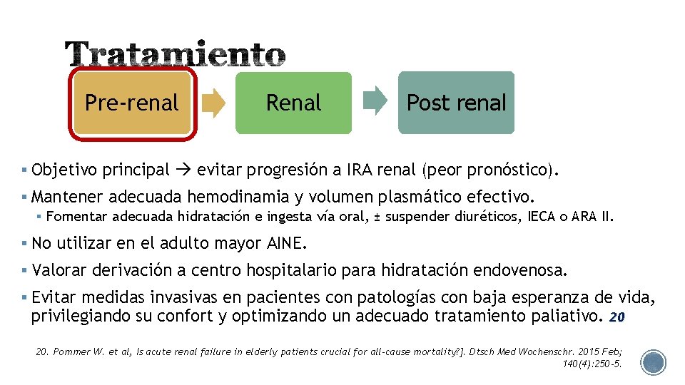 Pre-renal Renal Post renal § Objetivo principal evitar progresión a IRA renal (peor pronóstico).