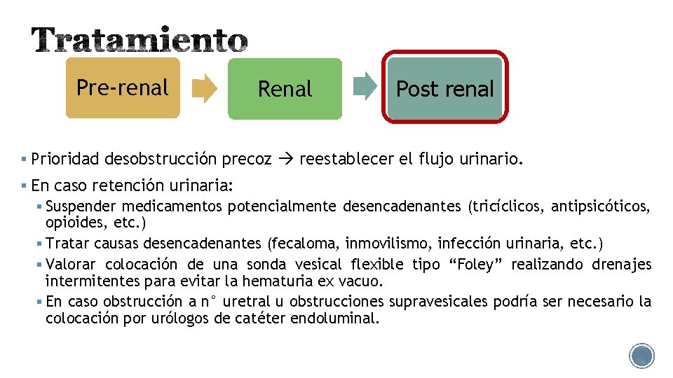 Pre-renal Renal Post renal § Prioridad desobstrucción precoz reestablecer el flujo urinario. § En