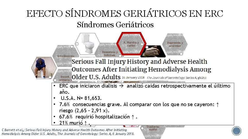 EFECTO SÍNDROMES GERIÁTRICOS EN ERC Síndromes Geriátricos A. Marcha y caídas Depresión y ansiedad