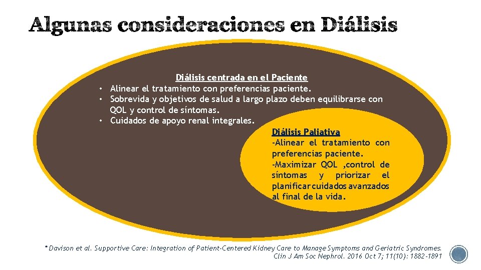 Diálisis centrada en el Paciente • Alinear el tratamiento con preferencias paciente. • Sobrevida
