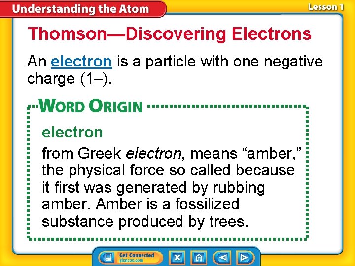 Thomson—Discovering Electrons An electron is a particle with one negative charge (1–). electron from
