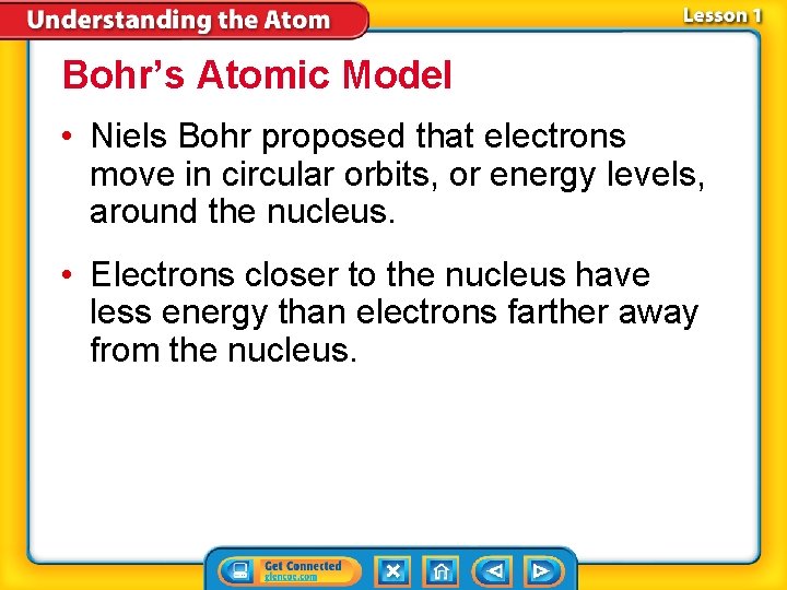 Bohr’s Atomic Model • Niels Bohr proposed that electrons move in circular orbits, or