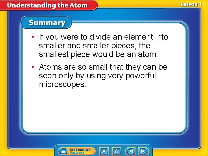  • If you were to divide an element into smaller and smaller pieces,