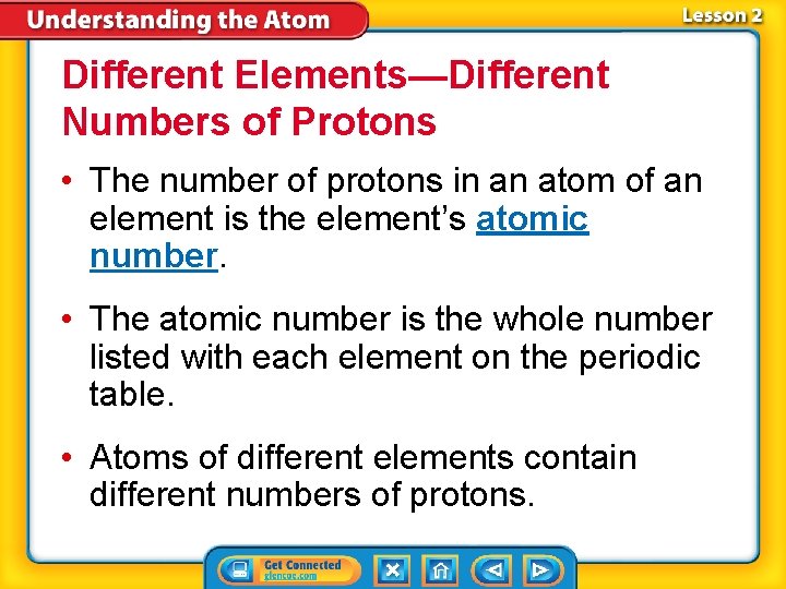 Different Elements—Different Numbers of Protons • The number of protons in an atom of