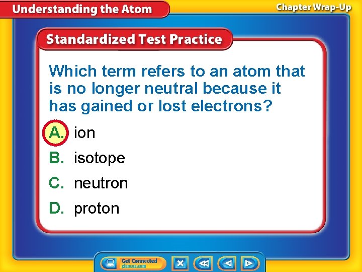 Which term refers to an atom that is no longer neutral because it has
