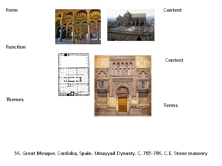 Form Content Function Context Themes Terms 56. Great Mosque. Cordoba, Spain. Umayyad Dynasty. C.