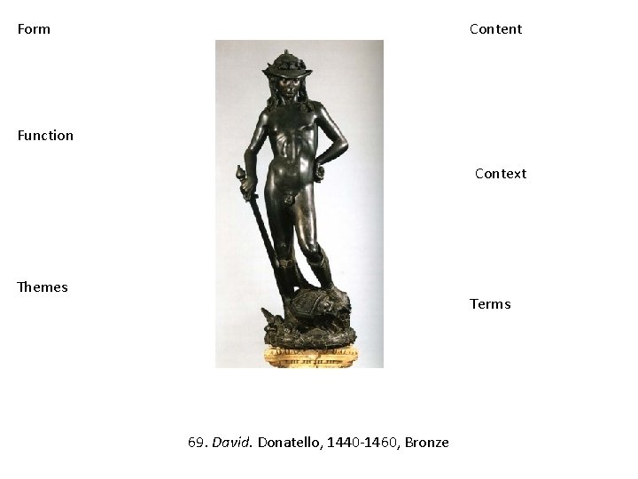 Form Content Function Context Themes Terms 69. David. Donatello, 1440‐ 1460, Bronze 