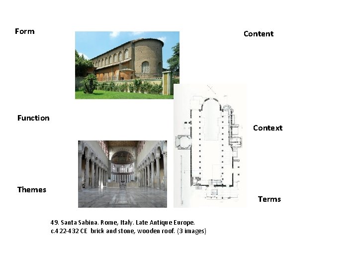 Form Content Function Context Themes Terms 49. Santa Sabina. Rome, Italy. Late Antique Europe.