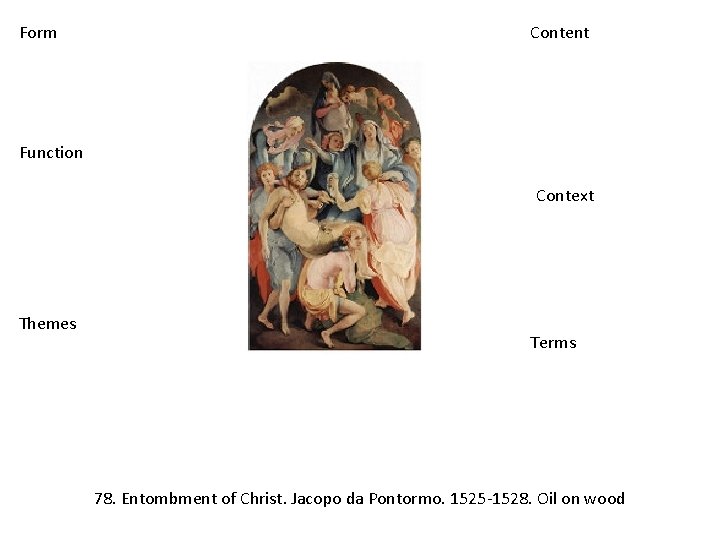 Form Content Function Context Themes Terms 78. Entombment of Christ. Jacopo da Pontormo. 1525‐