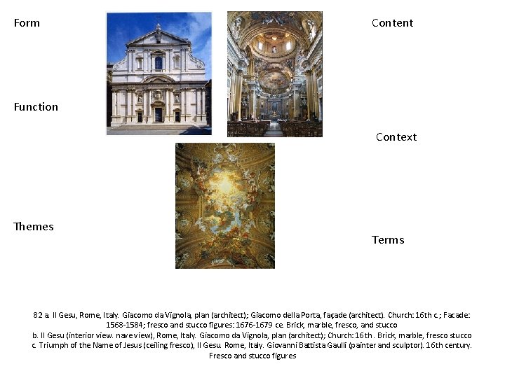 Form Content Function Context Themes Terms 82 a. Il Gesu, Rome, Italy. Giacomo da