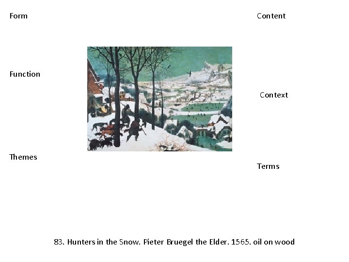 Form Content Function Context Themes Terms 83. Hunters in the Snow. Pieter Bruegel the