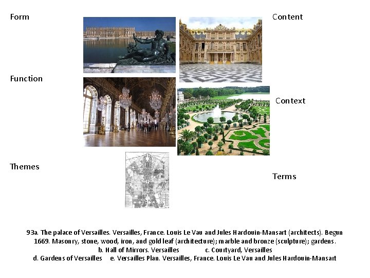 Form Content Function Context Themes Terms 93 a. The palace of Versailles, France. Louis