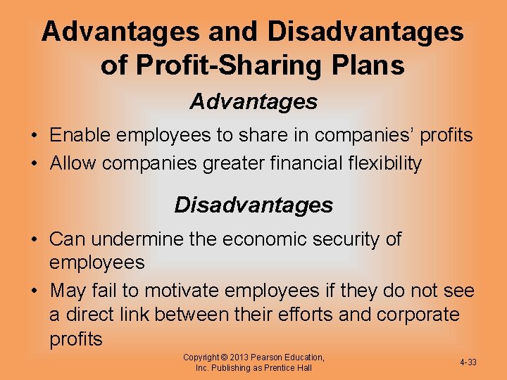 Advantages and Disadvantages of Profit-Sharing Plans Advantages • Enable employees to share in companies’