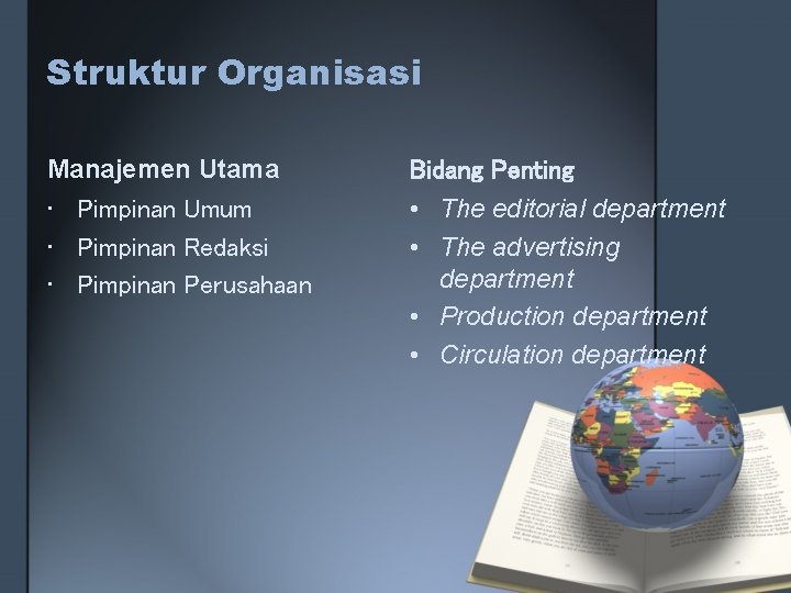 Struktur Organisasi Manajemen Utama • Pimpinan Umum • Pimpinan Redaksi • Pimpinan Perusahaan Bidang