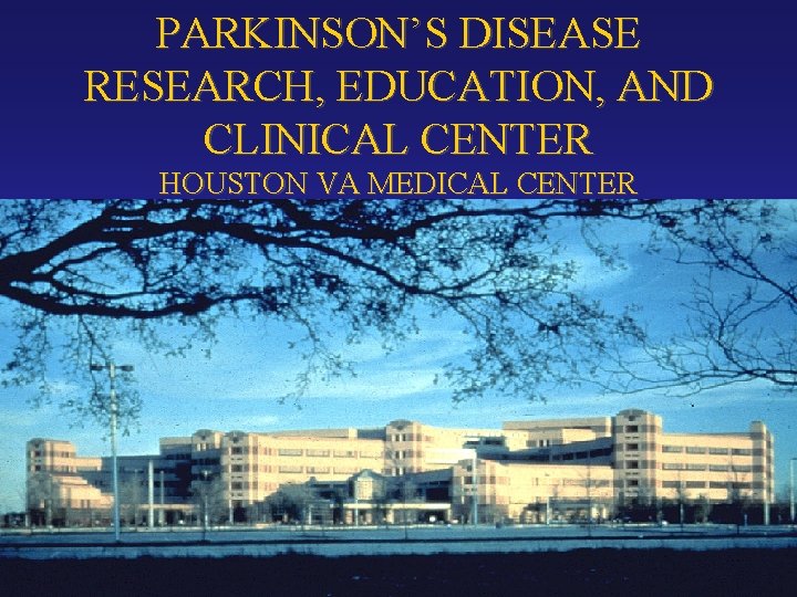PARKINSON’S DISEASE RESEARCH, EDUCATION, AND CLINICAL CENTER HOUSTON VA MEDICAL CENTER 