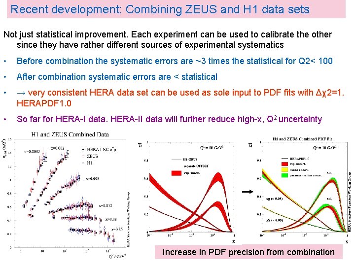 Recent development: Combining ZEUS and H 1 data sets Not just statistical improvement. Each