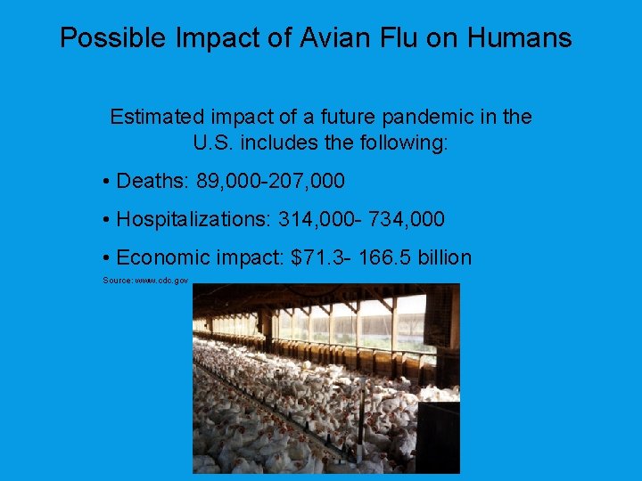 Possible Impact of Avian Flu on Humans Estimated impact of a future pandemic in