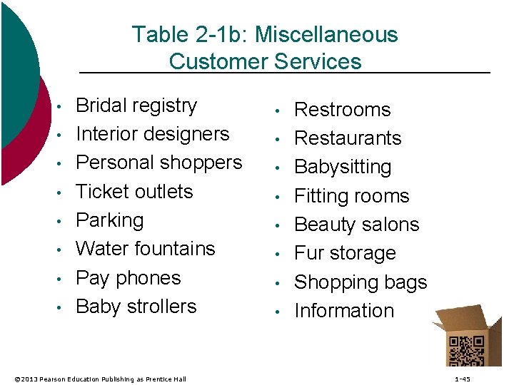 Table 2 -1 b: Miscellaneous Customer Services • • Bridal registry Interior designers Personal