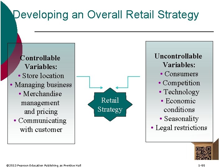 Developing an Overall Retail Strategy Controllable Variables: • Store location • Managing business •