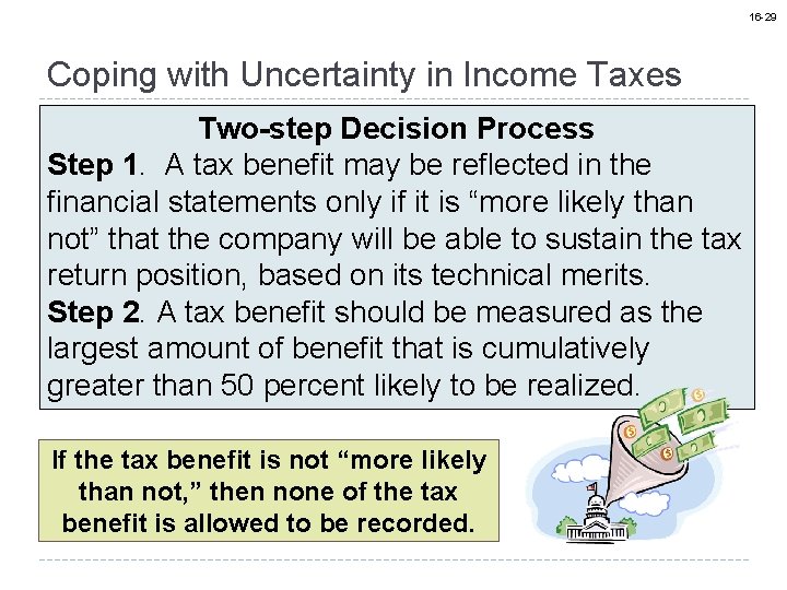 16 -29 Coping with Uncertainty in Income Taxes Two-step Decision Process Step 1. A