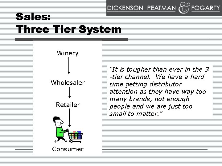 Sales: Three Tier System Winery Wholesaler Retailer Consumer “It is tougher than ever in