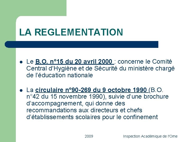 LA REGLEMENTATION l Le B. O. n° 15 du 20 avril 2000 : concerne